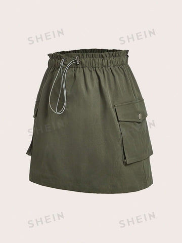 Coolane Paperbag Waist Flap Pocket Side Drawstring Cargo Skirt