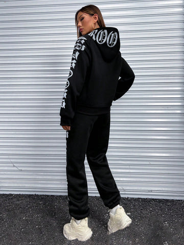 Reflective Letter Graphic Hoodie & Sweatpants