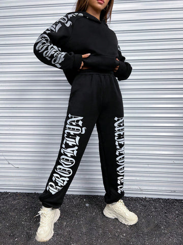 Reflective Letter Graphic Hoodie & Sweatpants