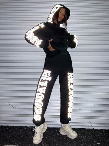Reflective Letter Graphic Hoodie & Sweatpants