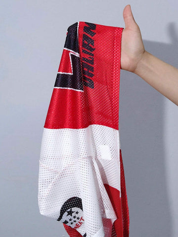 Coolane Short-Length Color Block Printed Sports Motorcycle Mesh Button-Up Shirt