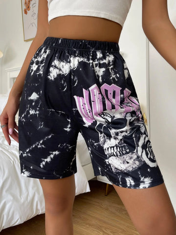 Coolane Skull & Letter Graphic Tie Dye Track Shorts