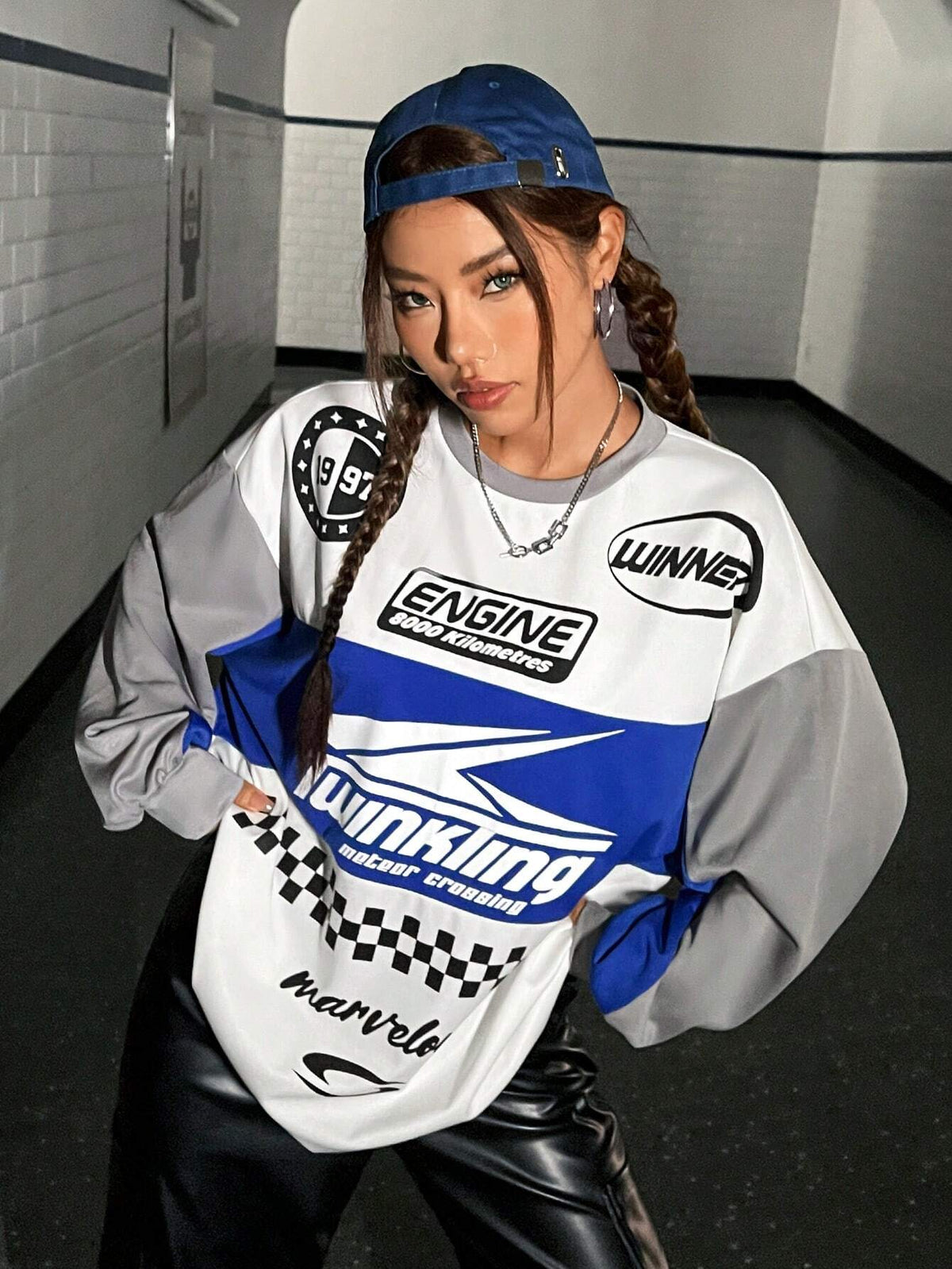 Coolane Slogan Graphic Racing Print Drop Shoulder Oversized Tee