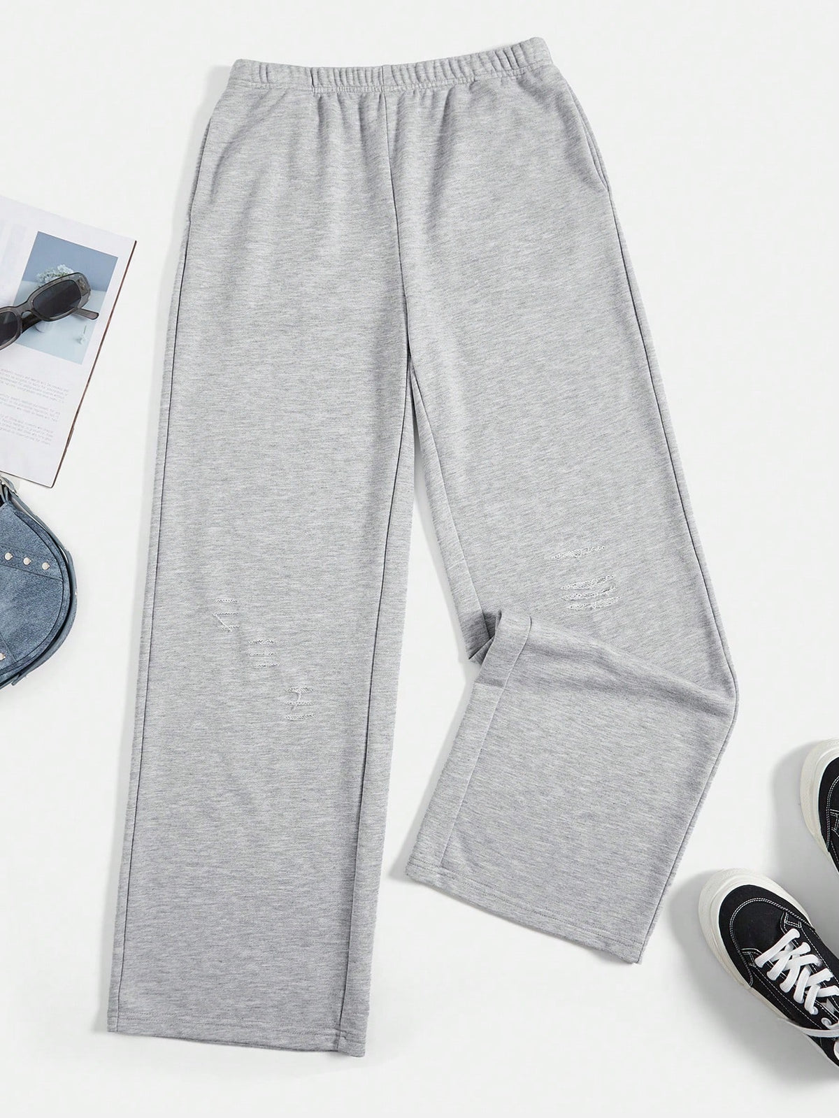 Coolane Solid Ripped Wide Leg Sweatpants