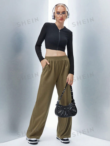 Coolane Solid Slant Pocket Wide Leg Sweatpants