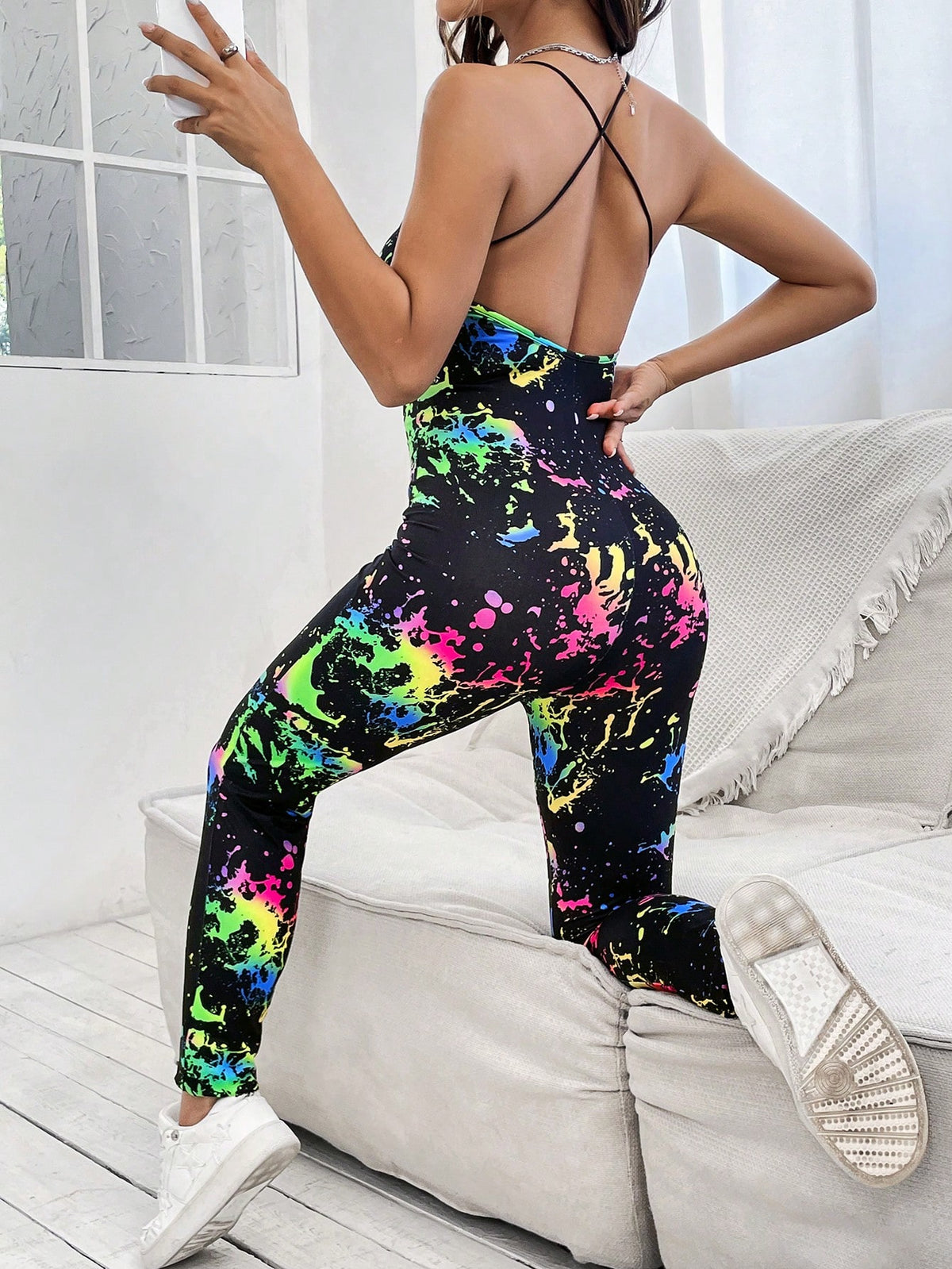 Splash Ink Print Cami Unitard Jumpsuit
