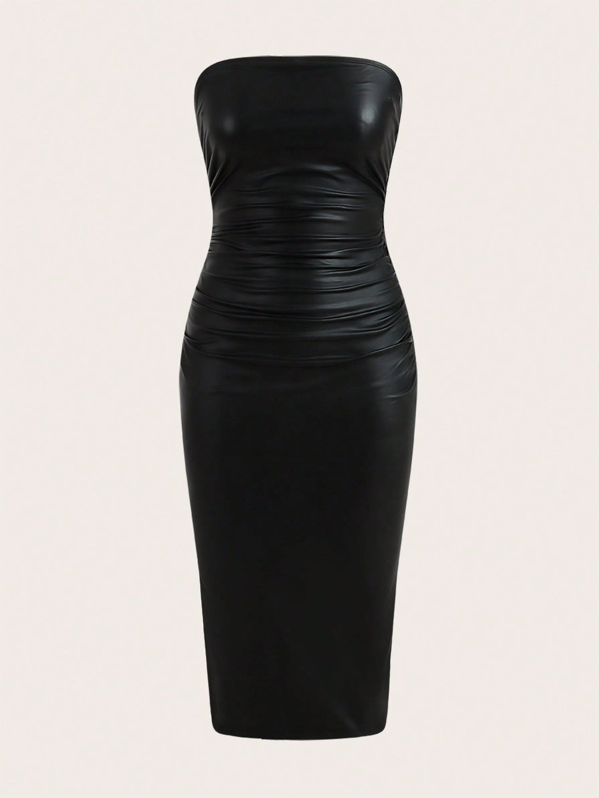 Split Thigh PU Leather Tube Bodycon Dress