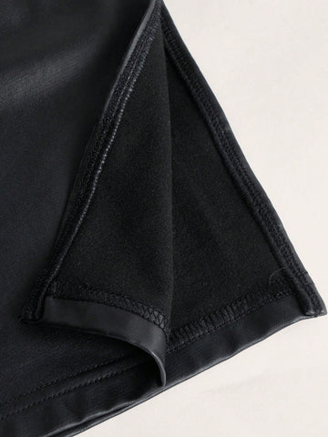Split Thigh PU Leather Tube Bodycon Dress