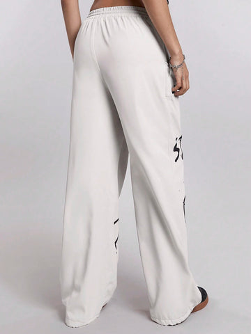 Coolane Summer Street Style Women's Star Graffiti Printed Wide Leg Pants Loose Fit Trousers