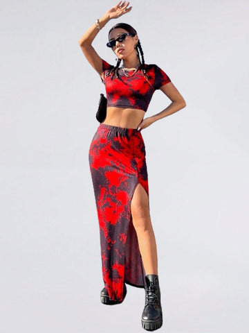 Tie Dye Crop Top & Slit Skirt Set