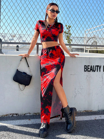 Tie Dye Crop Top & Slit Skirt Set