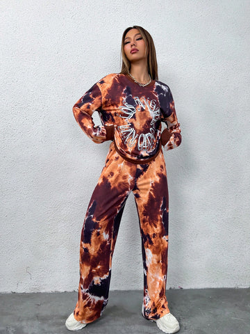 Tie Dye Drop Shoulder Sweatshirt & Sweatpants