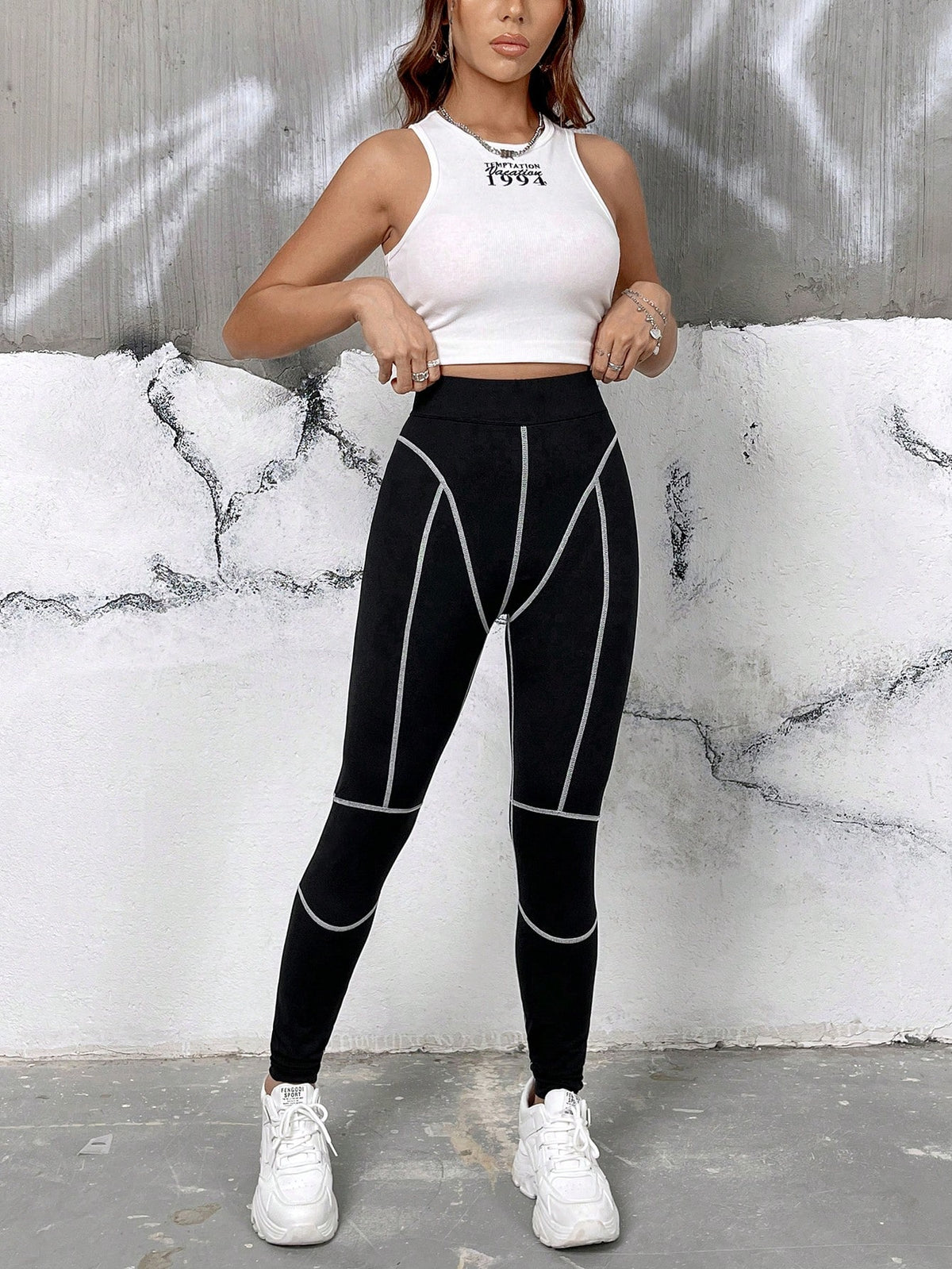 Coolane Top-stitching Wideband Waist Leggings