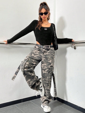 Women'S Bodysuit With Metal Decor & Plush Fabric