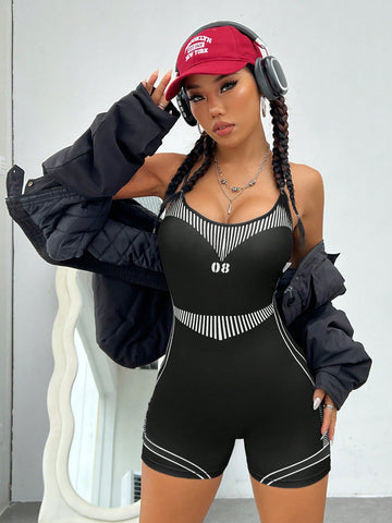 Women'S Contrast Stripes Slim Fit Romper