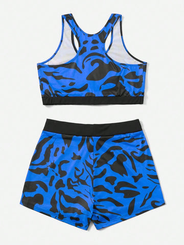 Women'S Face Printed Tank Top And Shorts Set