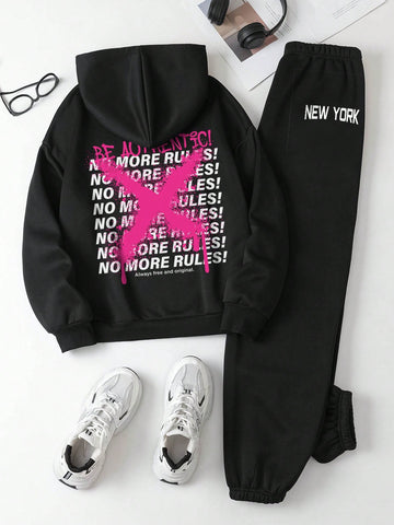 Women'S Letter Printed Hoodie And Pants Set