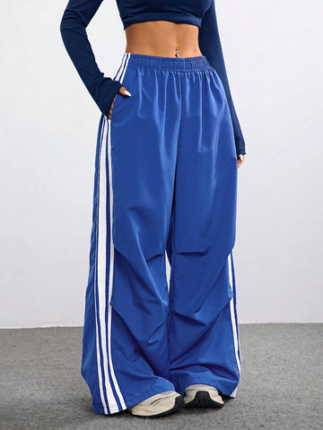 Coolane Women Casual Color Block Striped Wide Leg Pants