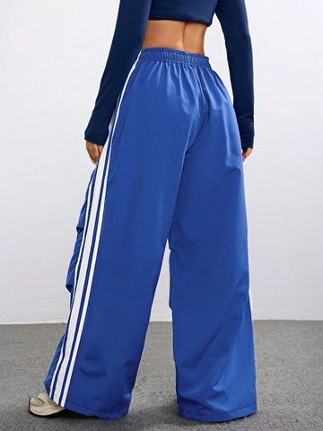 Coolane Women Casual Color Block Striped Wide Leg Pants