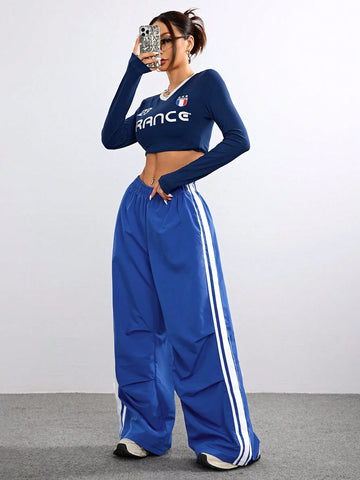 Coolane Women Casual Color Block Striped Wide Leg Pants