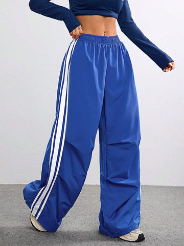 Coolane Women Casual Color Block Striped Wide Leg Pants