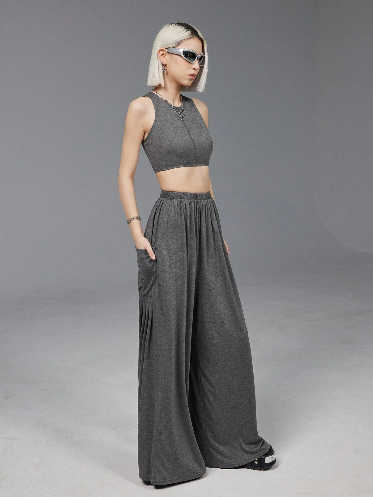 Women Irregular Hem Tank Top & Vest Set With Contrast Stitching, Casual And Versatile