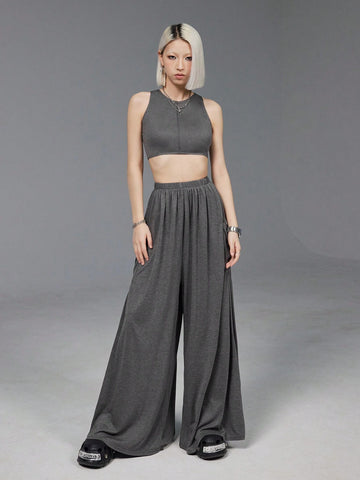 Women Irregular Hem Tank Top & Vest Set With Contrast Stitching, Casual And Versatile