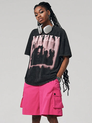 Coolane Women Loose Fit T-Shirt With Faded Rock Celebrity Print