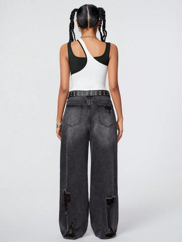 Women's Color Block Splicing Deconstructed Sleeveless Bodysuit