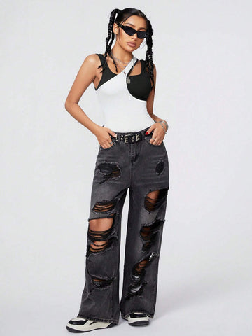 Women's Color Block Splicing Deconstructed Sleeveless Bodysuit