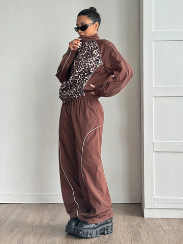 Women's Fall/Winter Cargo Casual Corta Vento Leopard Reflective Sport Sets