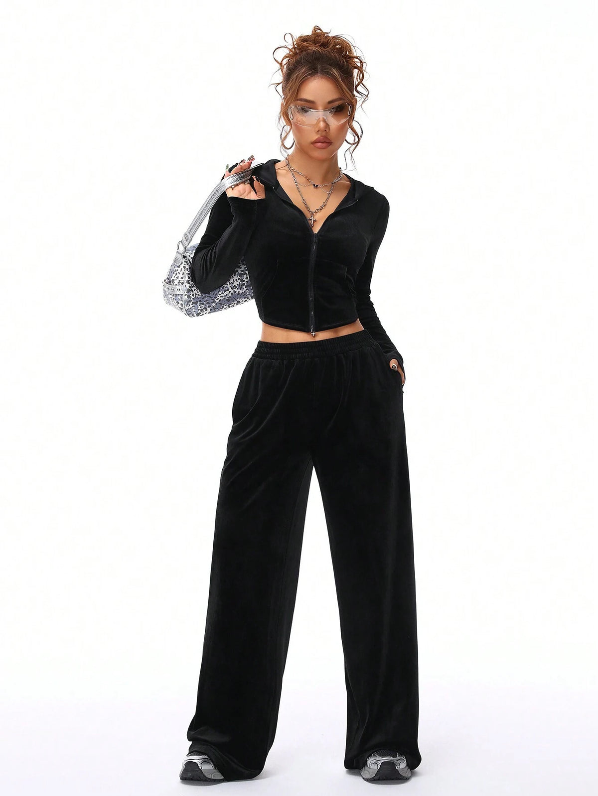 Women's Fall/Winter Casual Velvet Fuzzy Fleece Hooded & Pants Going Out Sets