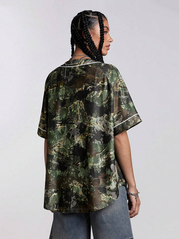 Coolane Women's Fashionable Oversized Shirt With Festive Tree Resin Camouflage Design, Suitable For Spring/Summer