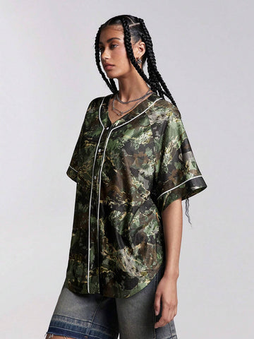 Coolane Women's Fashionable Oversized Shirt With Festive Tree Resin Camouflage Design, Suitable For Spring/Summer