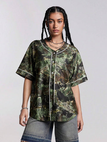 Coolane Women's Fashionable Oversized Shirt With Festive Tree Resin Camouflage Design, Suitable For Spring/Summer