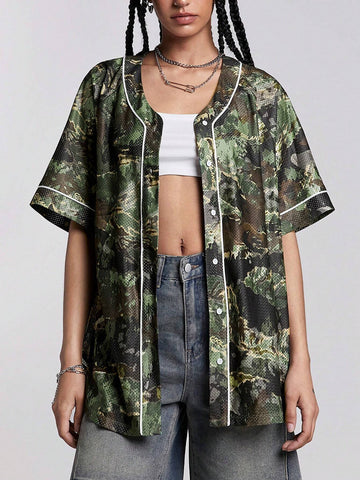 Coolane Women's Fashionable Oversized Shirt With Festive Tree Resin Camouflage Design, Suitable For Spring/Summer