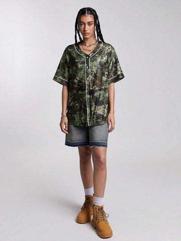 Coolane Women's Fashionable Oversized Shirt With Festive Tree Resin Camouflage Design, Suitable For Spring/Summer