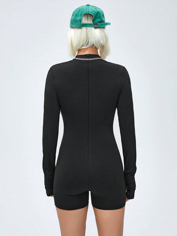 Women's Letter Pattern Turtleneck Long Sleeve Bodysuit