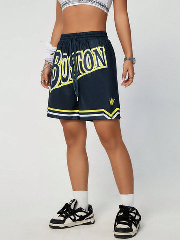Coolane Women's Mesh Sports Shorts With Letter Print