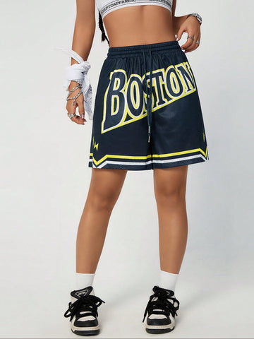 Coolane Women's Mesh Sports Shorts With Letter Print