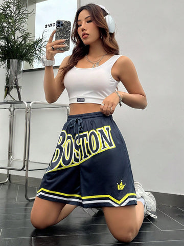 Coolane Women's Mesh Sports Shorts With Letter Print