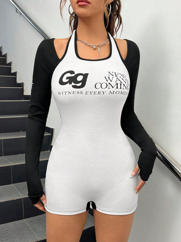 Women's Printed Patchwork Tight Jumpsuit