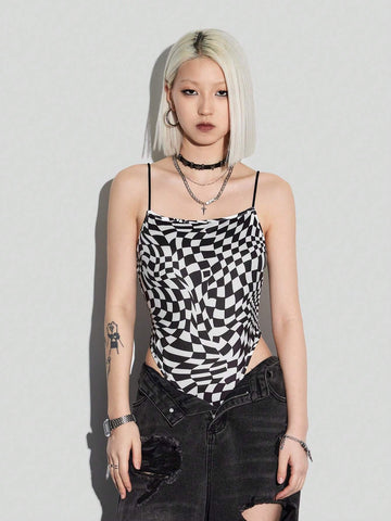 Women's Sexy Checkerboard Print Halter Jumpsuit With Fashionable Style