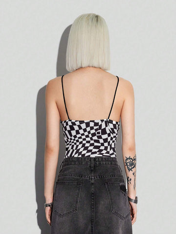 Women's Sexy Checkerboard Print Halter Jumpsuit With Fashionable Style