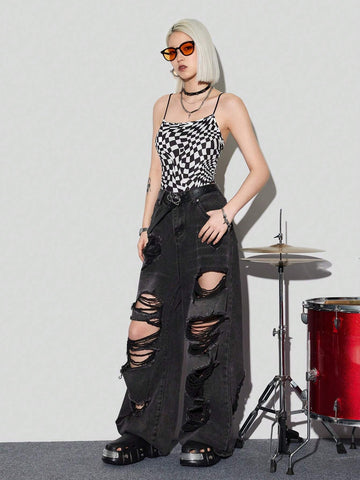 Women's Sexy Checkerboard Print Halter Jumpsuit With Fashionable Style