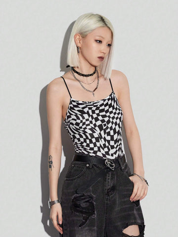 Women's Sexy Checkerboard Print Halter Jumpsuit With Fashionable Style