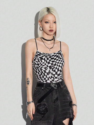 Women's Sexy Checkerboard Print Halter Jumpsuit With Fashionable Style