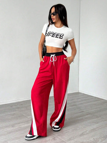 Coolane Women's Simple Color Block Casual Straight Pants For Daily Wear