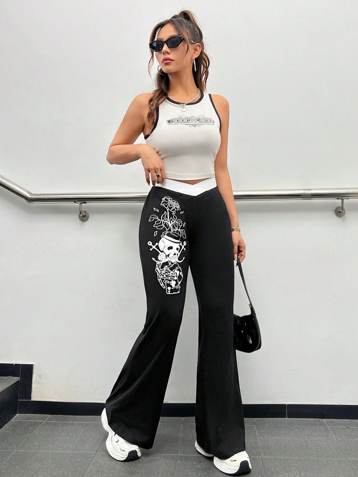 Coolane Women's Skull Print Flare Pants