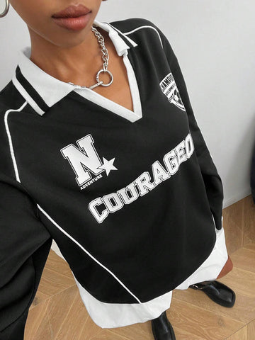 Women's Sportswear Graphics White Over Size Long Sleeve Jersey T Shirt